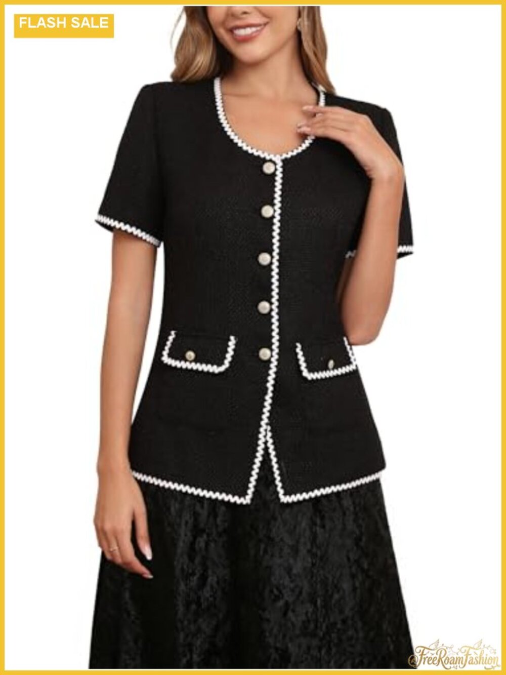 Women's Tweed Blazer with Braid Trim - Business Casual